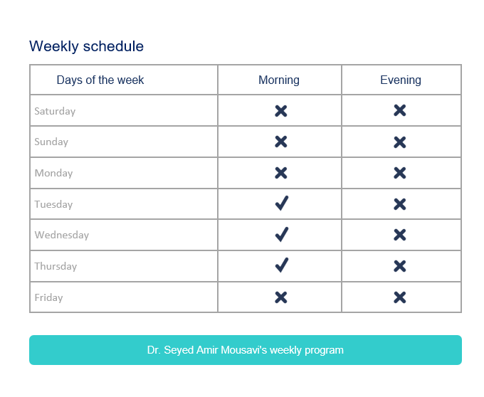 برنامه هفتگی Dr. Mousavi